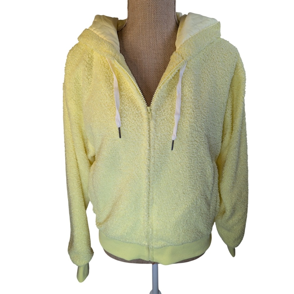 STEVE MADDEN Boucle‎ Fleece Zip Up Hoodie Jacket Pale Yellow Size M